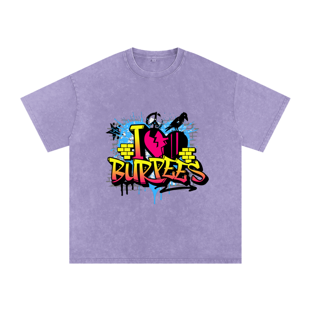 I Love Burpees Snow Washed Oversized Cotton T-Shirt