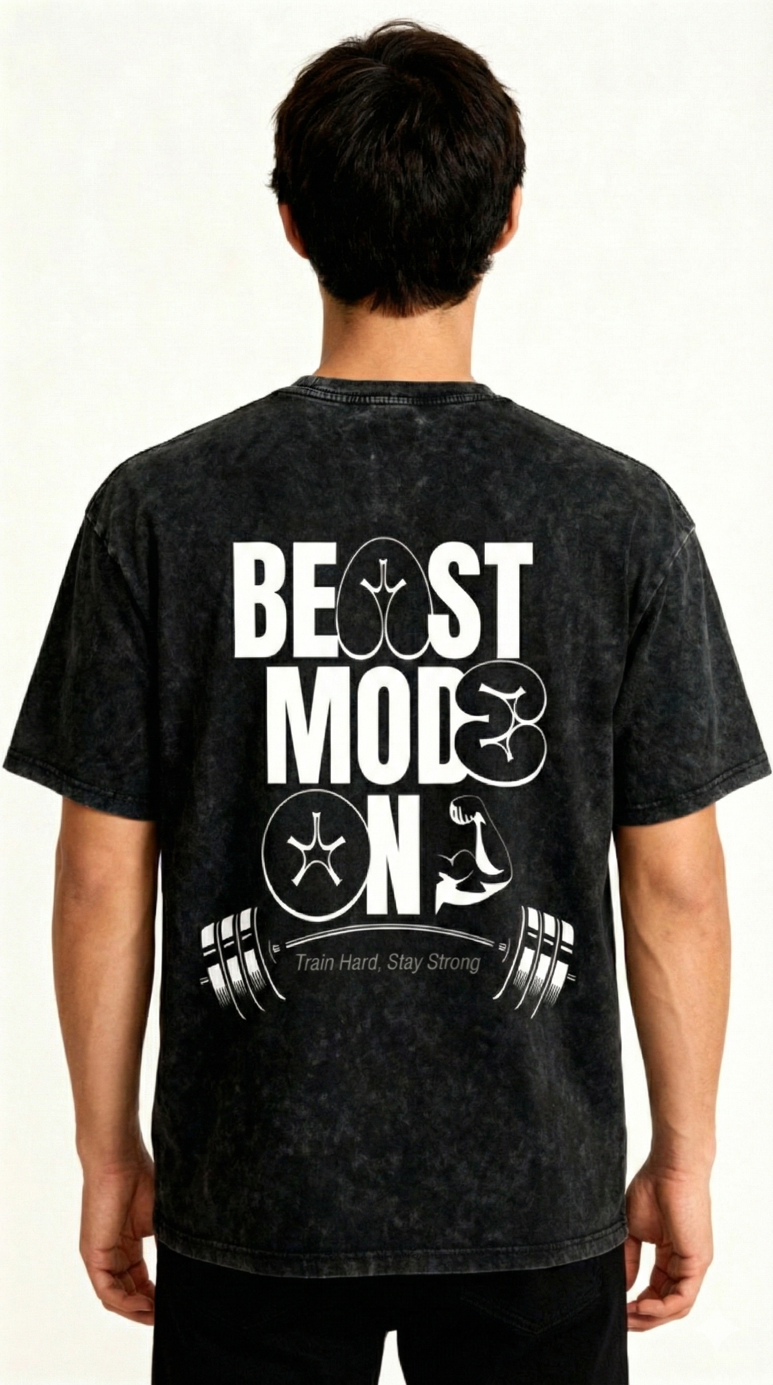 Beast Mode On / Snow Washed Oversized Cotton T-Shirt