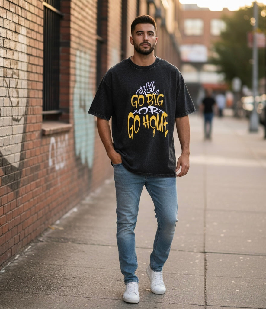 Go Big or Go Home / Snow Washed Oversized Cotton T-Shirt