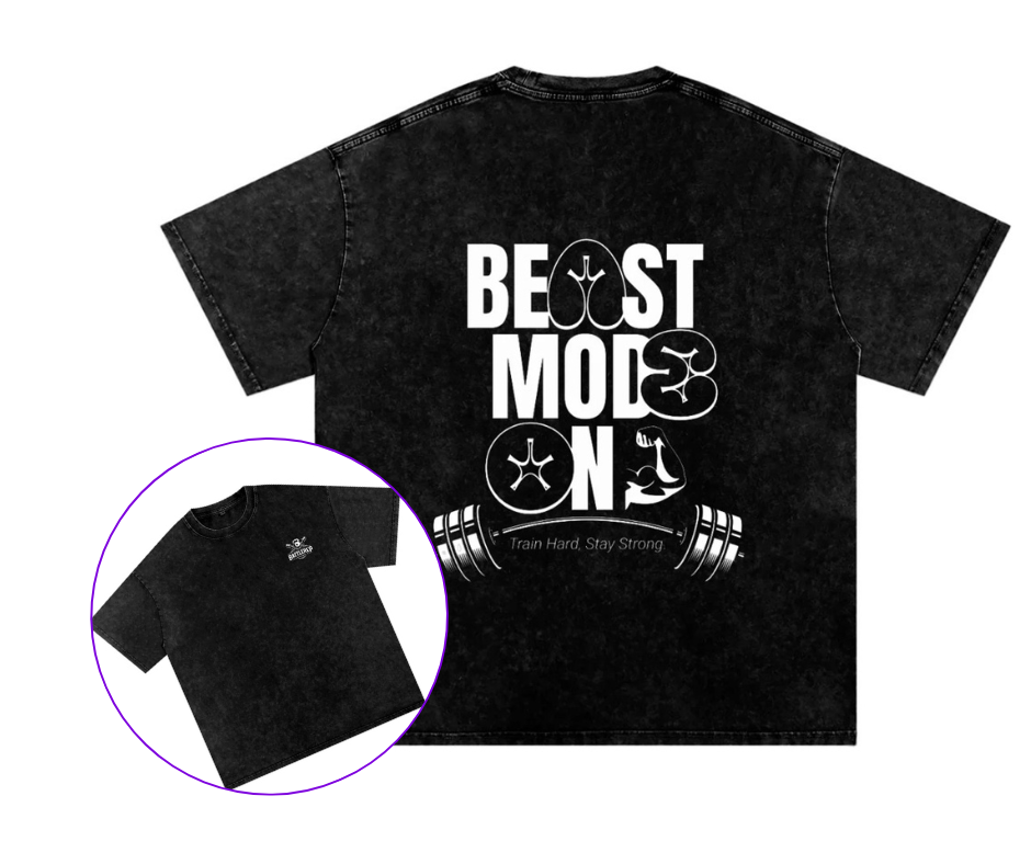 Beast Mode On / Snow Washed Oversized Cotton T-Shirt