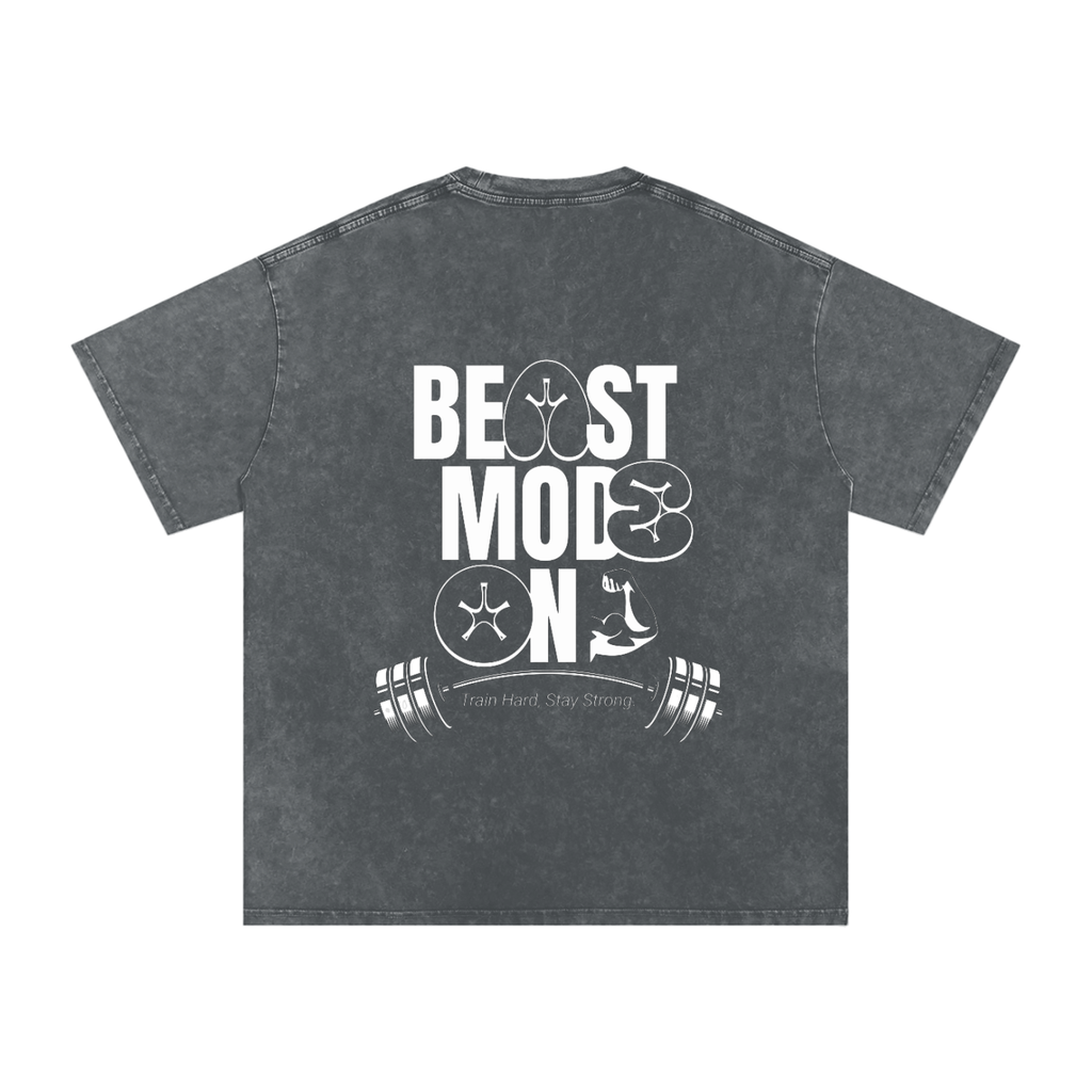 Beast Mode On / Snow Washed Oversized Cotton T-Shirt